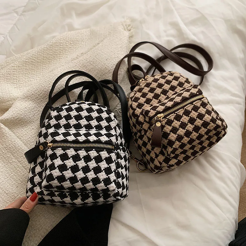 

Girl Backpack Winter Woolen Classic Birds Jacquard Pattern Women Knapsack Casual Fashion Shoulder Bags Across the Back backpack