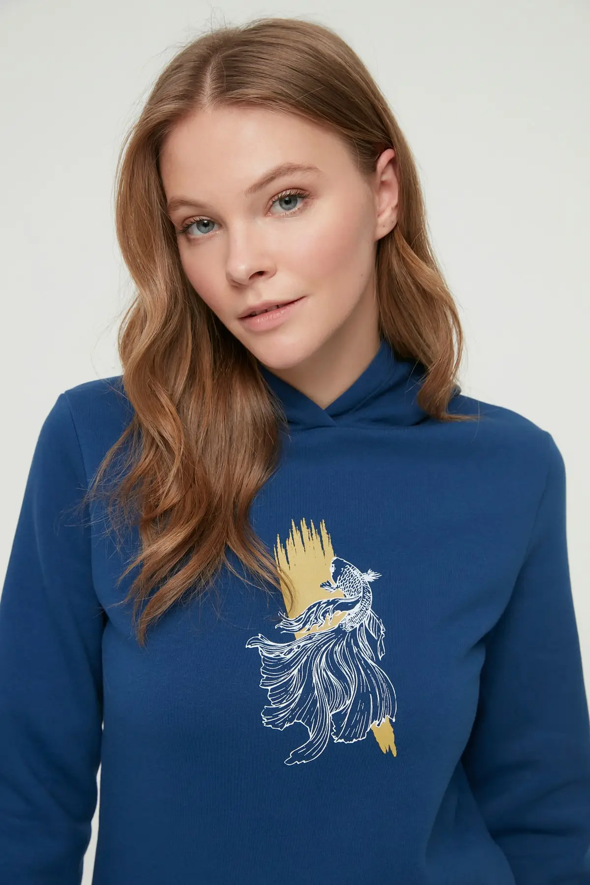 

Women's Sweatshirt Indigo Printed Basic Hooded Knitted Raised Hoodies Fashion All Season New Pullovers Fleece