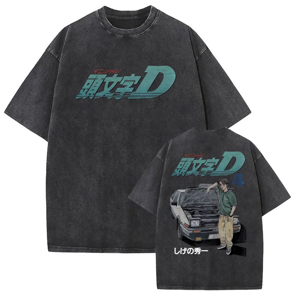 

Anime Drift Initial D AE86 Takumi Fujiwara T-shirts Men's Washed Vintage Oversized Tshirt RX7 R34 JDM Racing Skyline GTR T Shirt