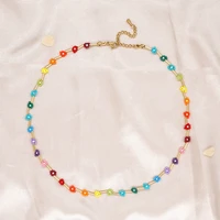 shinus adjustable choker necklace fashion jewelry rainbow miyuki seed bead handmade woven daisy flower boho necklaces for women
