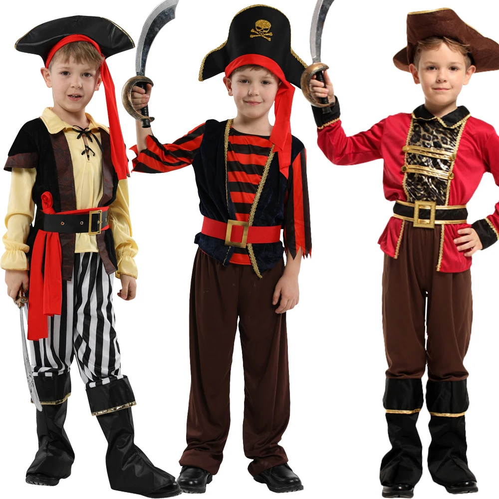 Halloween Costume Pirate for Kids Shirt Deluxe Cute Child Boy Girl Carnival Pirates of The Caribbean Kids No Weapon