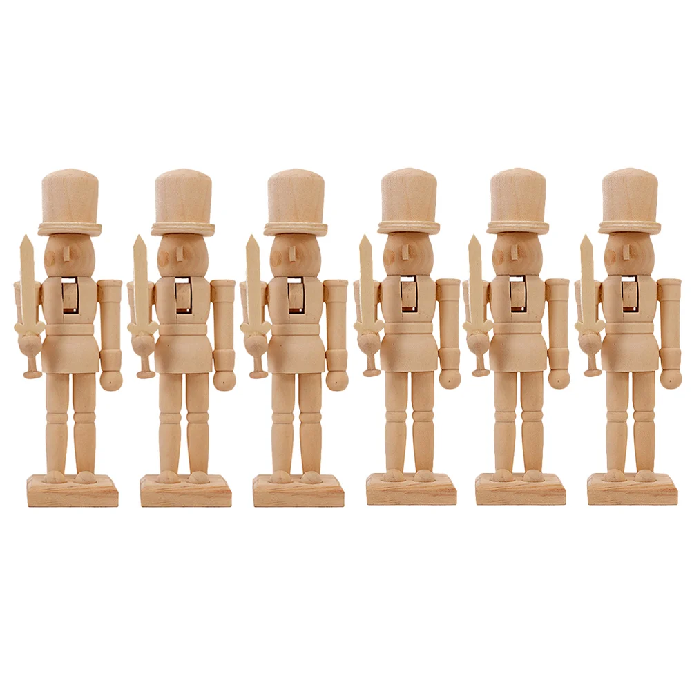 

6 Pcs Puppet White Embryo Walnut Soldier Christmas Decorations Nutcracker Ornaments Wooden Desktop Manger