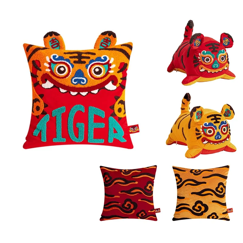 

Chinese New Year Tiger Pillow Cushion Embroidery Tiger Doll Chinese Spring Festival Living Room Sofa Home Decor Promotion