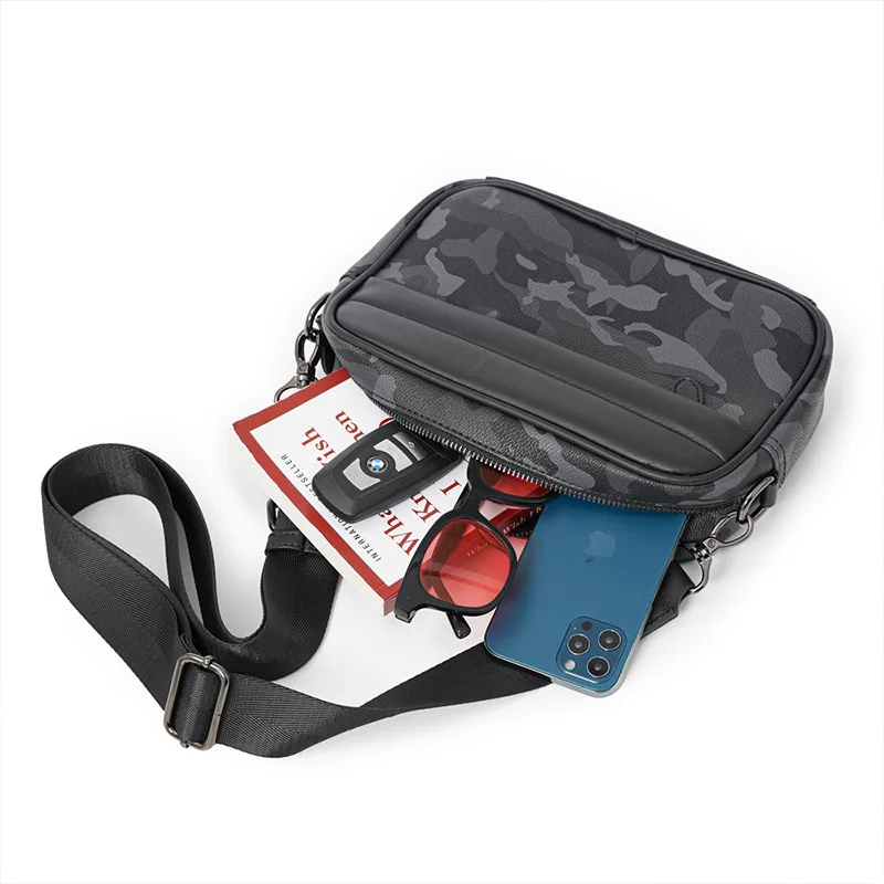 Casual Sport Small Square Bag fro Men Shoulder Crossbody Bag Small Messenger Bag Camouflage Leather Male Travel Handbag Clutches