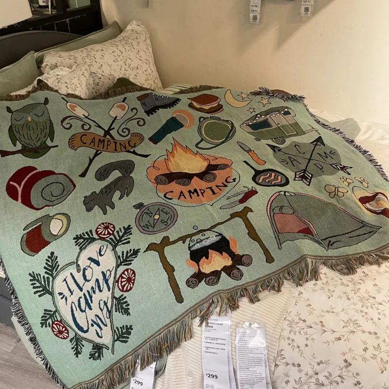 

Retro Bohemia American Sofa Blanket Sofa Cover Living Room Knitted Sofa Covers Throw Blanker Camping Office Travel