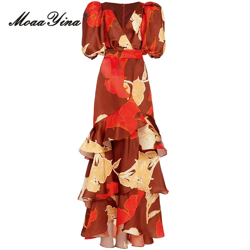 Женское асимметричное платье MoaaYina весеннее дизайнерское винтажное с v-образным