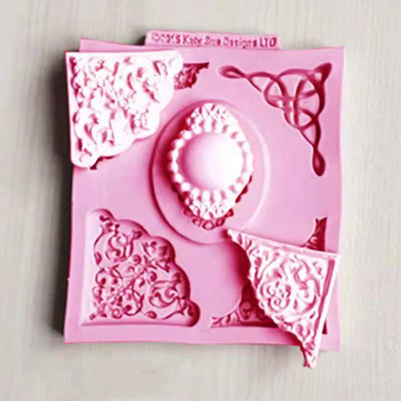 

Retro photo frame mirror frame European lace embossed silicone mold fondant cake decoration chocolate baking mold