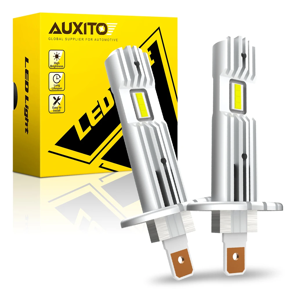 AUXITO 2Pcs H1 LED Lamp Lights Bulb H7 LED Mini Headlight Fanless Real 1:1 Design for Car Automotive Fog Light 12V White 6500K