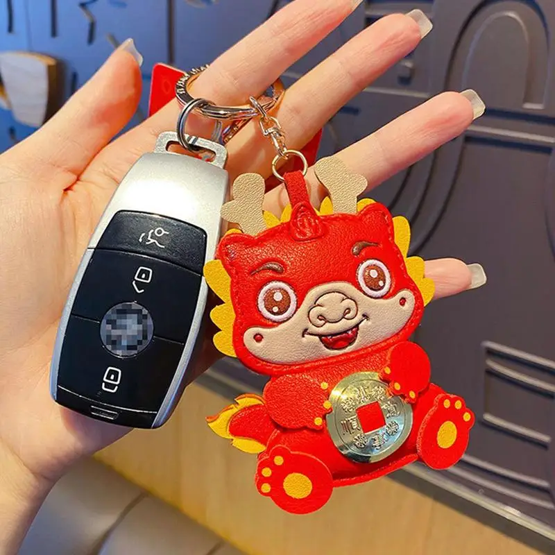 

2024 Year of the Dragon Leather Key Chain Cute Couple Backpack Pendant New Years Gift Leather Car Keychain Animal Pendants