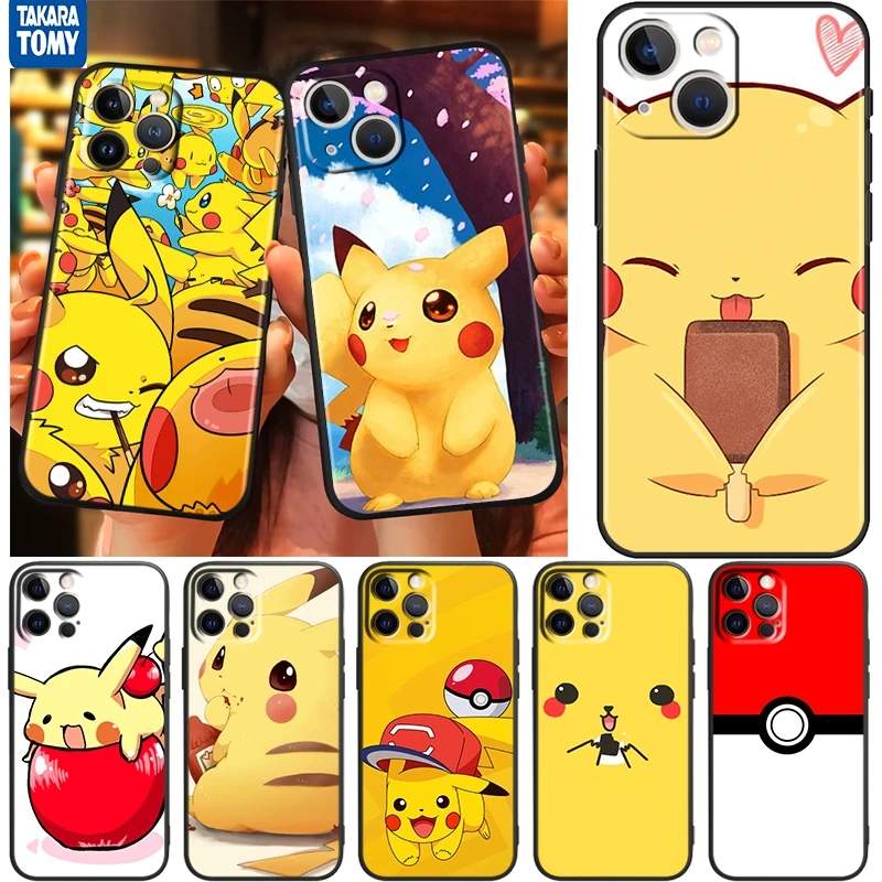 

Cartoon Cute Pikachu For Apple iPhone 13 12 11 Pro Max Mini XS Max X XR 6 7 8 Plus 5S SE2020 Soft Black Phone Case Fundas Cover