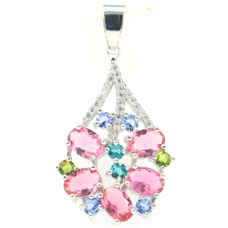 

36x25mm Charming Violet Tanzanite Tourmaline Aquamarine Green Peridot White CZ Woman's Gift Silver Pendant