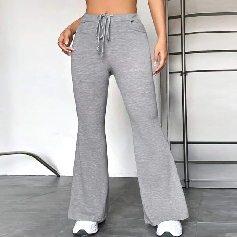 

Women Slim Yoga Exercise Pants Flared Pants Wide Leg High Waist Solid Color Drawstring Casual Fitness Sports Soft Trousers