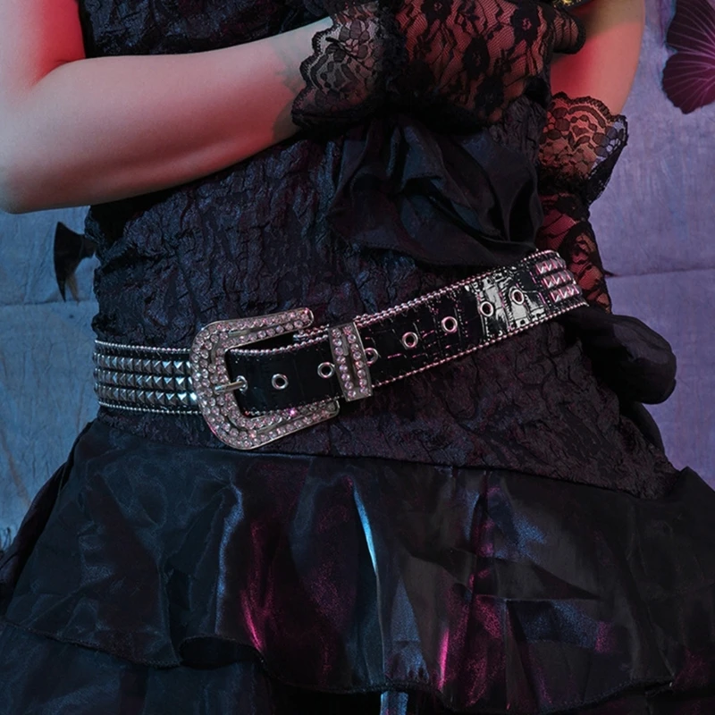 

L5YD Punk Style Women Belts with Rhinestones Light Luxury Ladies All-match Waistband