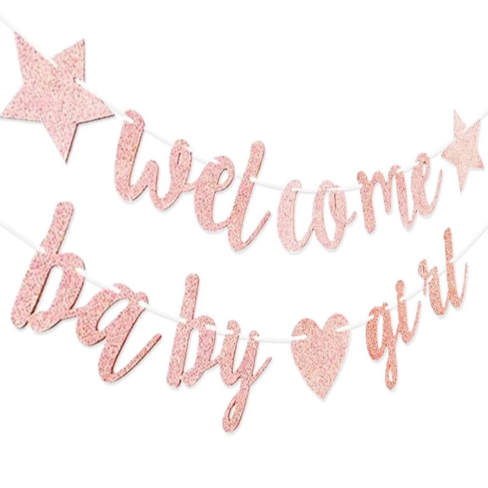 Baby Banner Party Welcome Shower Birthday Gender Reveal Decoration Supplies Bunting Garland Girl Flag Hanging Glitter Flags