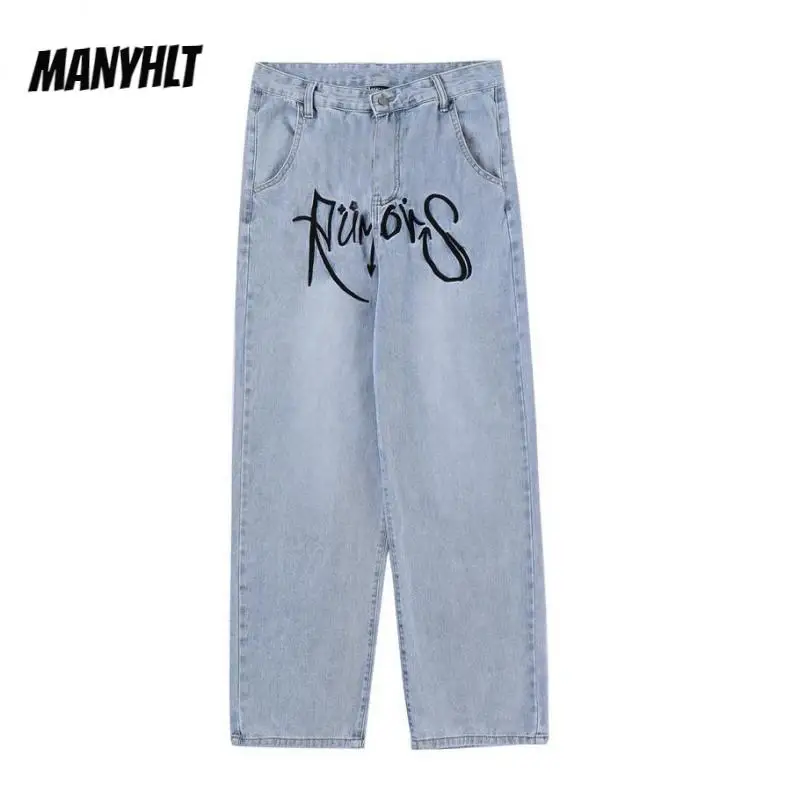 

Spring 2022 New Retro Front Letter Embroidery Mens Jeans Pants Straight Washed Vibe Style Oversize Casual Couple Denim Trousers