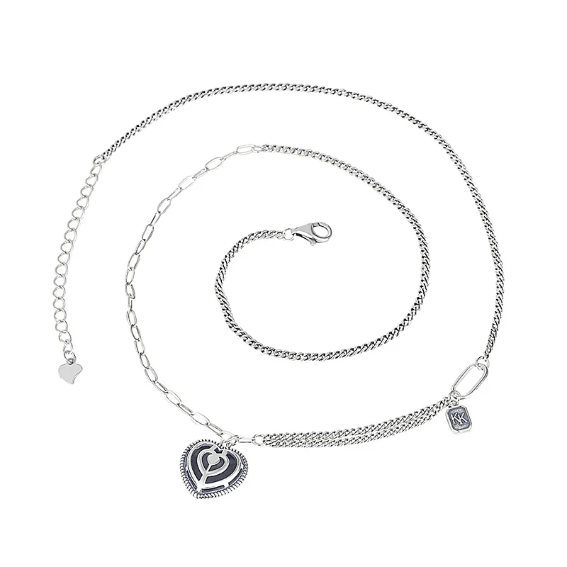 

Korean style new s925 sterling silver necklace pendant female love heart temperament fashion cool chic silver jewelry