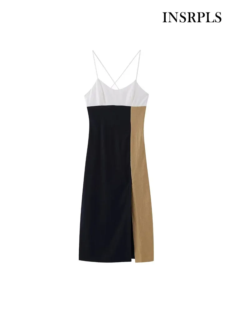 

Модное женское мини-платье INSRPLS с разрезом спереди, пикантное платье с открытой спиной, на молнии, с перекрестными тонкими бретельками, женс...