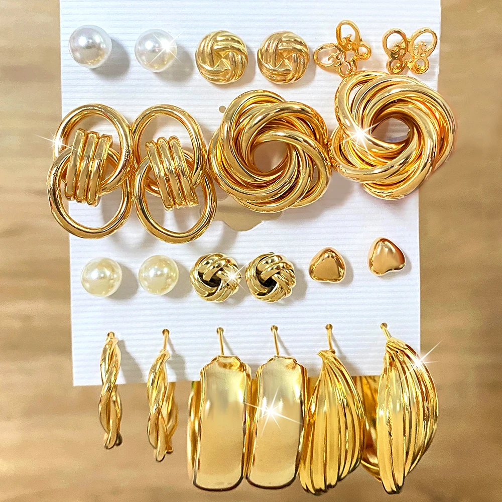 

FNIO Korean Geometric Earrings Set For Women Metal Circle Earrings Female Drop Earrings Bohemia Trend Fashion Jewelry