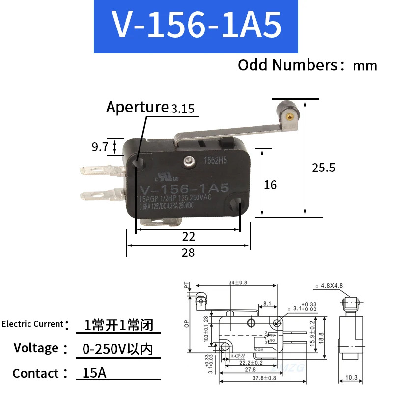 

Микро-переключатель V-15/151/152/156-1C25/1A5