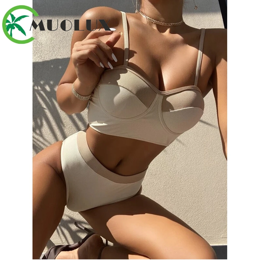 

MUOLUX 2023 Sexy Push Up Bikinis Set Swimwear Women Swimsuit Brazilian Ribbed Patchwork Biquinis Girls Beachwear Bathing Suits