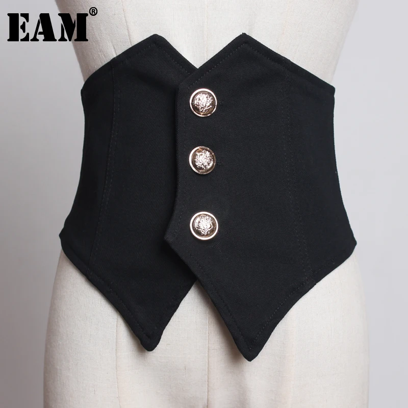 

[EAM] черная свободная пуговица, асимметричный широкий пояс с разрезом, Новый Модный женский Универсальный весенне-осенний 2023 JT454