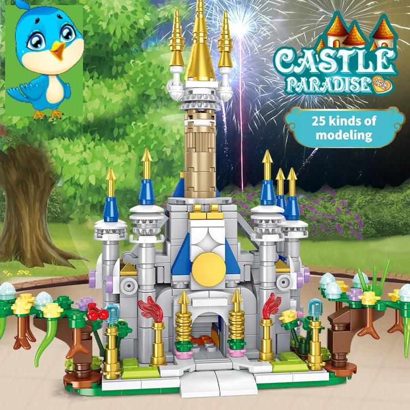 

The Princess's Castle Building Block MOC Model Kit Fairy Tale For Girl Kid Children Gift Assembled Toy with Flower Tree And Bird