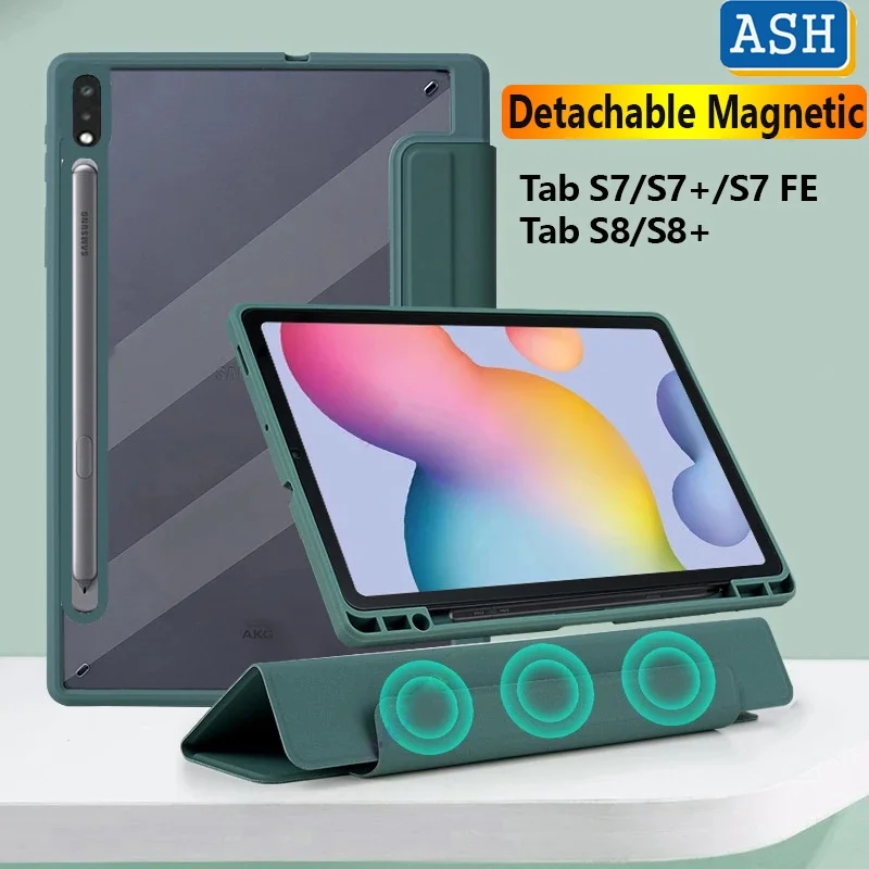 ASH Detachable Magnetic Split Case For Samsung Galaxy Tab S7 FE S7 S8 Plus S6 Lite 2022 A8 10.5 10.4 A7 Lite Smart FolioLeather