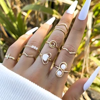 stillgirl 9pcs aesthetic white heart rings for women vintage pearl flash kpop geometric set za female boho jewelry anillos mujer
