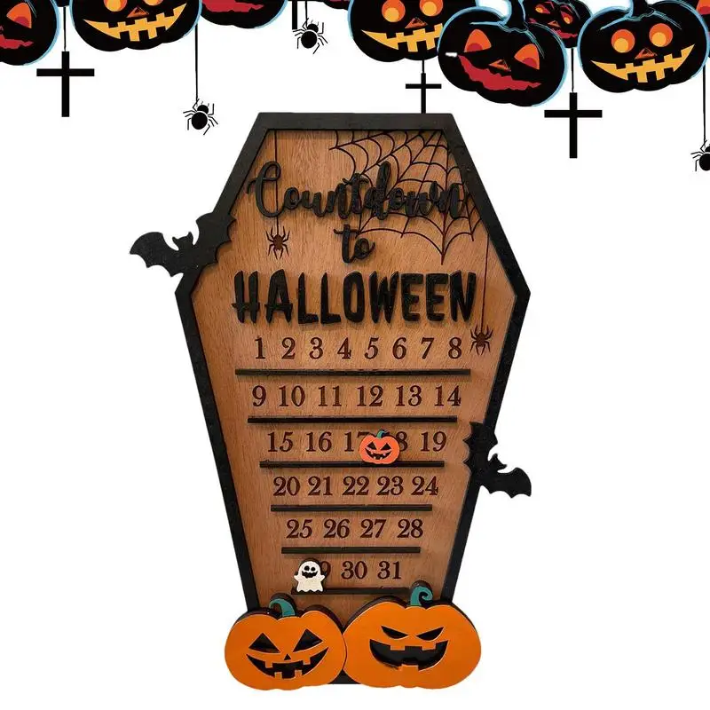 

Календарь для Хэллоуина «сделай сам», движущийся деревянный брусок, обратный отсчет, цифры 31 день, тыква, летучая мышь, календарь, настольное украшение