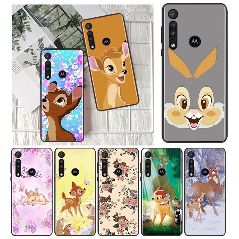 

Disney Cartoon Anime Bambi For Motorola MOTO G9 G8 E7 E7i E6 Power Edge One Fusion Plus Lite Hyper Marco Black Phone Case