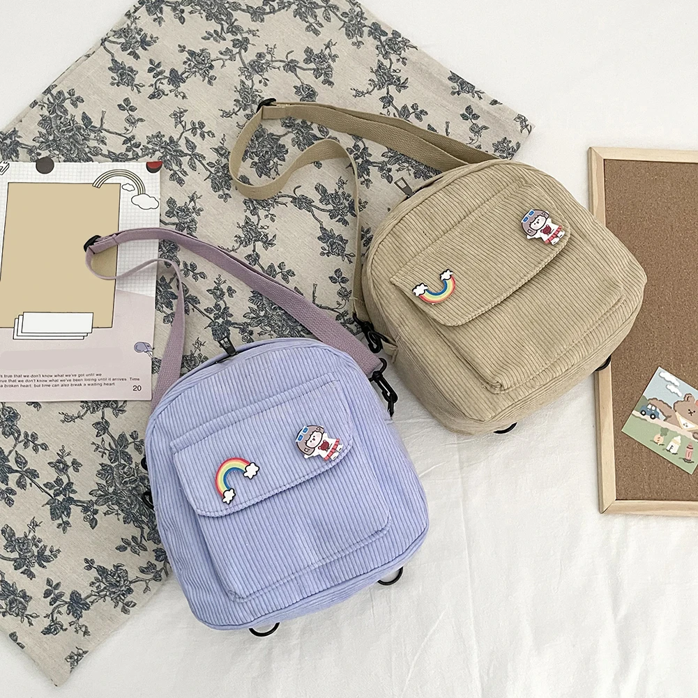 

Women Fashion Corduroy Hangbag Students Girls Solid Color Mini Shoulder Bag School Knapsack Book Bag School Knapsack