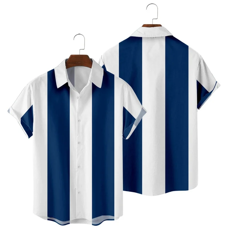 

Camisa Masculina 2022 Summer New Men's Short Sleeve Shirts Creative 3D Digital Printing Casual Lapel Striped Loose Shirts