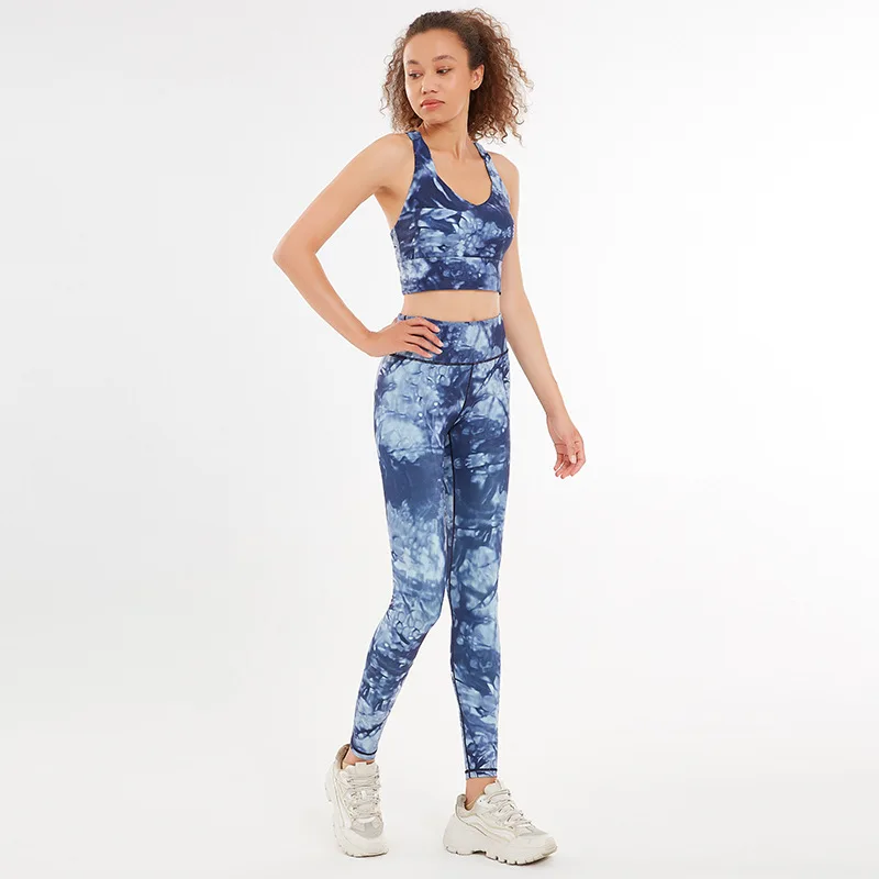 

Hot Printed Women Yoga Set Workout Quick-dry Sportswear Two-piece Gym Clothing Fitness Crop Top High Waist Leggings Sports Suits