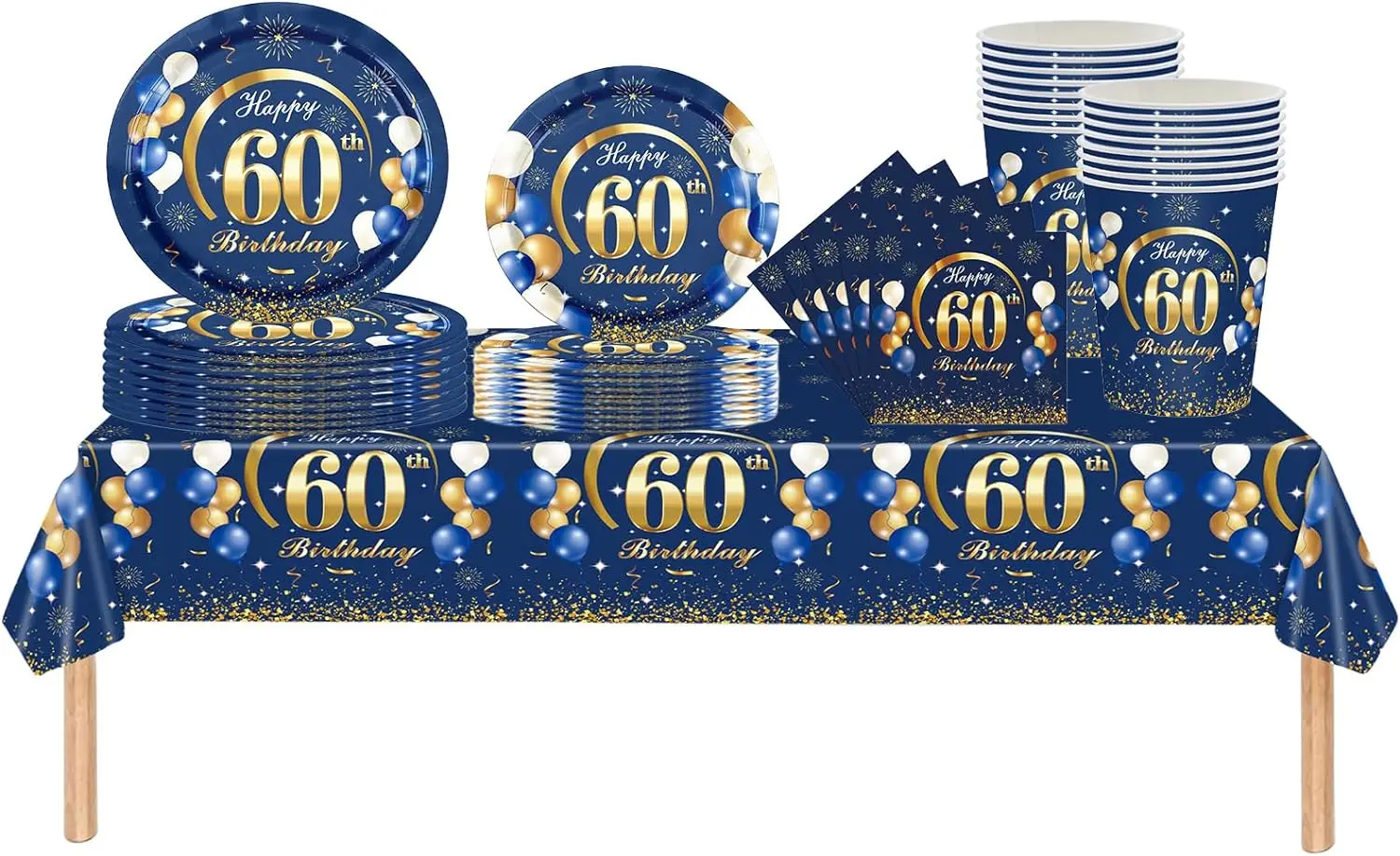 Темно-синее золото украшения на день рождения 60-го числа скатерть бумажные