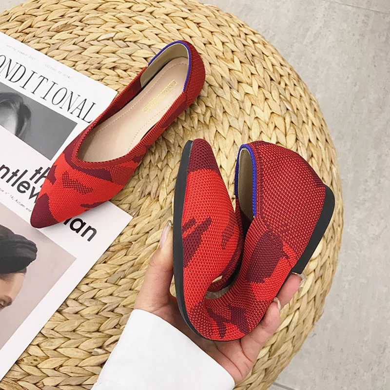 Woman Knit Pointed Shoes Women's Flat  Ballet  Soft Pregnant  Comfortable  Loafers Zapatos De Mujer 43