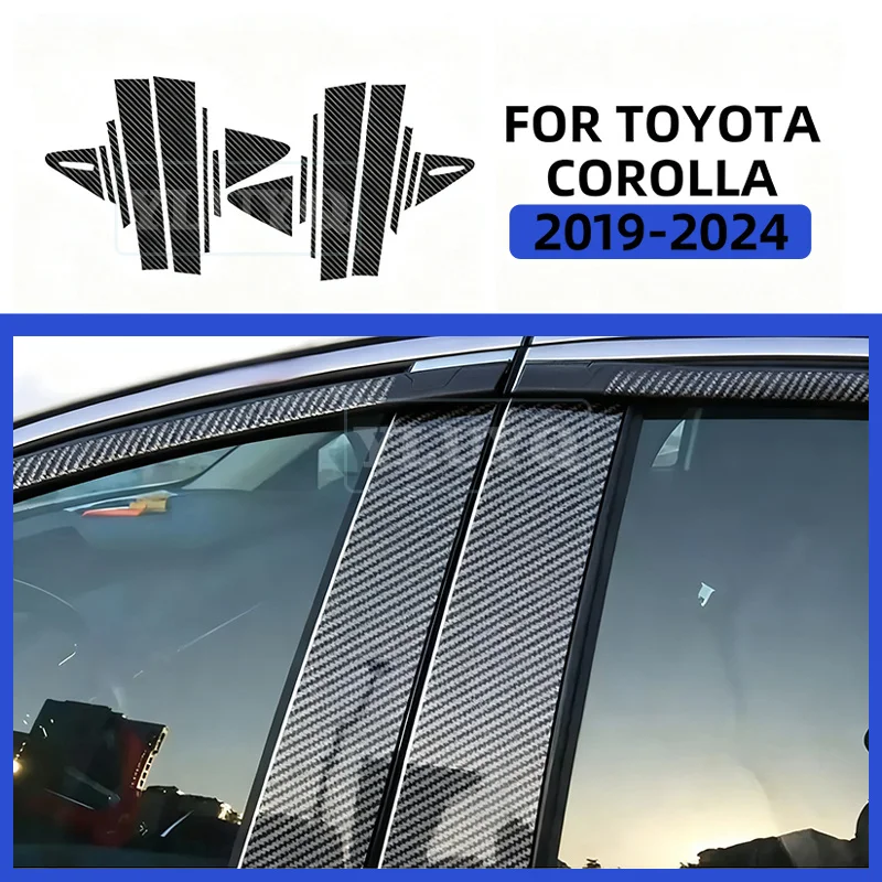 Фото Для TOYOTA COROLLA 2019-2024: Накладки на стойки B и C (оконные/дверные), глянцевые черные, из поликарбоната, с карбоновым узором, аксессуары №1