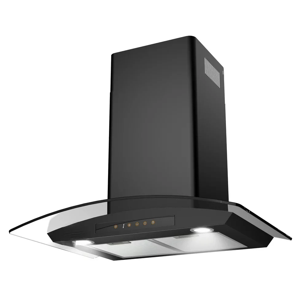 

inch 450 CFM Wall Mount Range Hood Glass Kitchen Hood Vent Black CAB50275