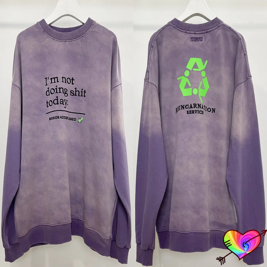 

2023 Tie Dye Embroidered Vetements Cyclic Logo Sweatshirts Men Women Faded Purple Vetements Hoodie Oversize Long Sleeve Crewneck