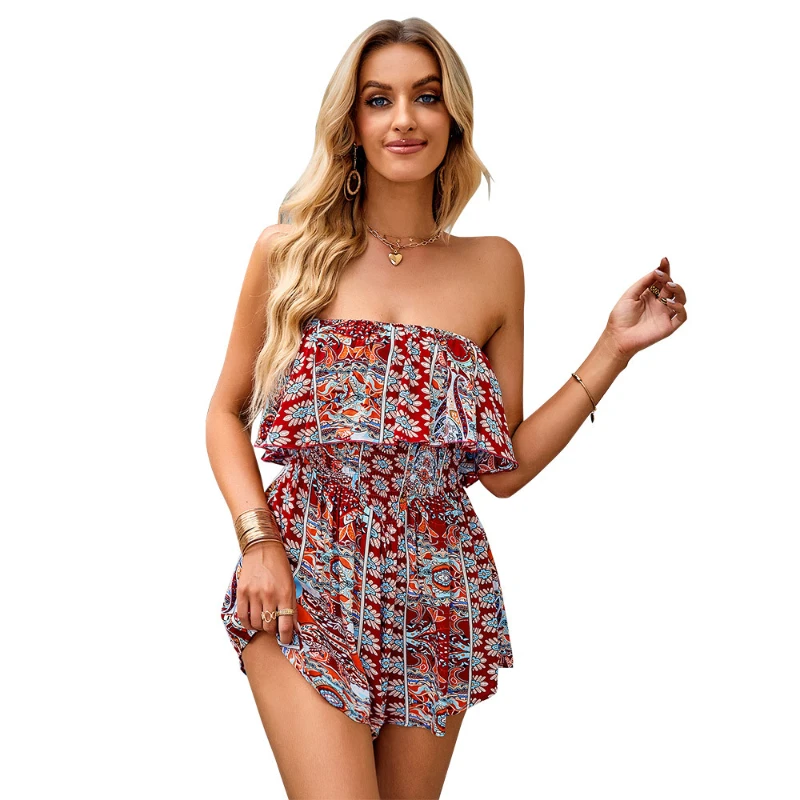 Women Jumpsuit Sexy Off Shoulder Rompers 2022 Summer Bohemian Vacation Beach Casual Wide Leg Pants Skirt Bodysuit Women Clothing