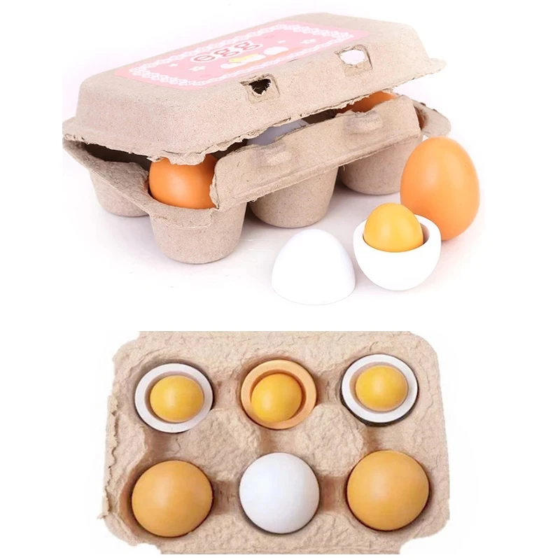 

Children's 6 wooden imitation egg set Easter DIY toy wooden family game morning Education Egg