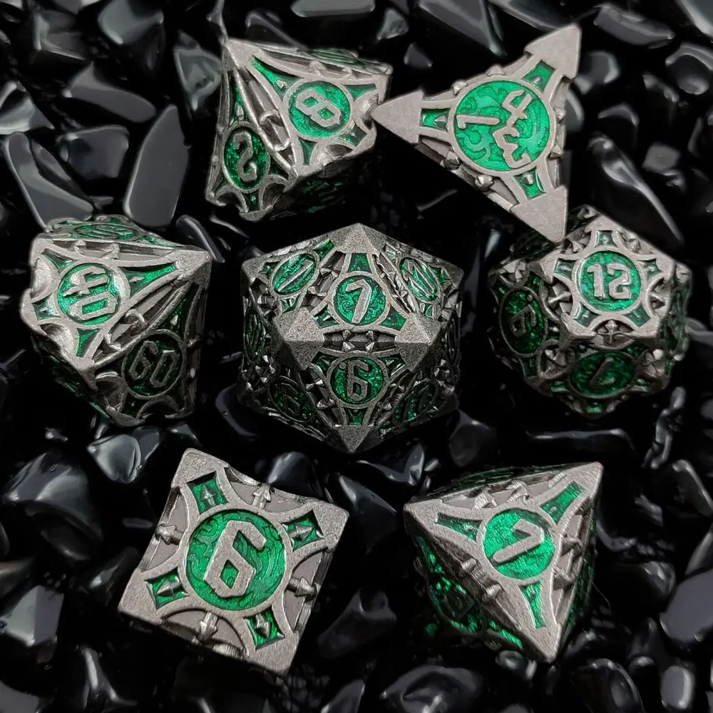 7Pcs DND Board Game Metal Polyhedral Dice for Dungeon and Dragons RPG Dice Set for D&D Role Playing Game D20 D12 D10 D8 D6 D4