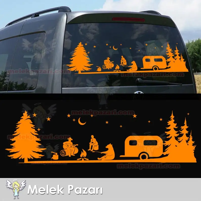 

2 piece Trailer Caravan, Camper Bear, Caravan Camping Sticker. Outdoor decals