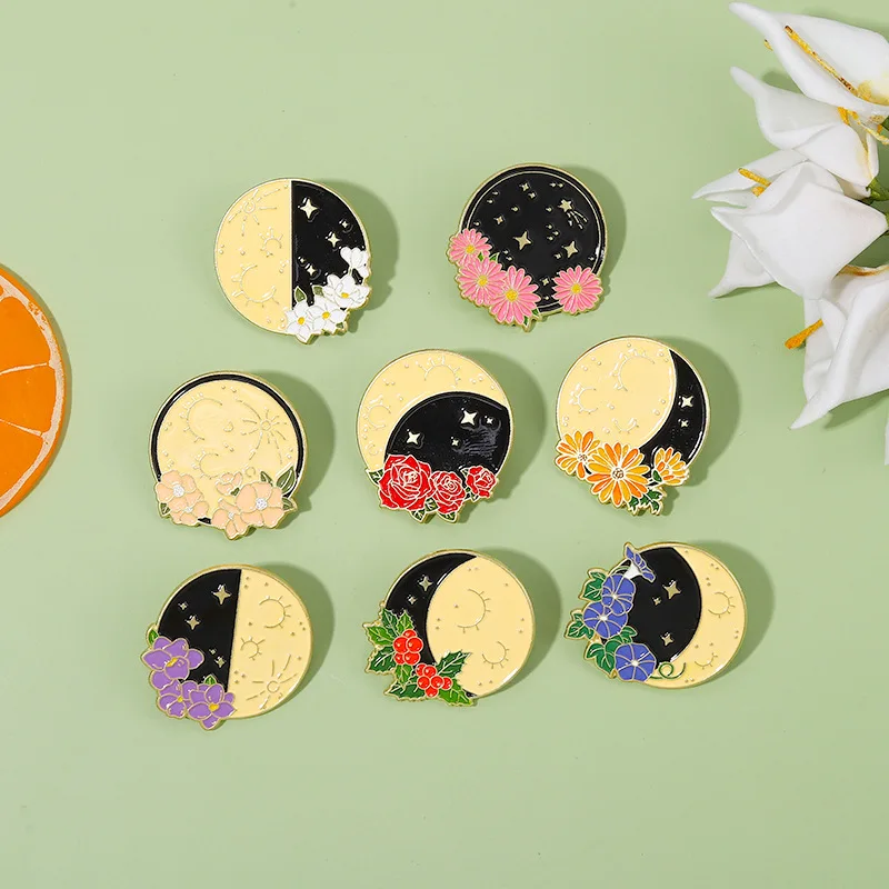 Эмалированные булавки в форме Луны и цветка броши виде воска Мина аксессуары для