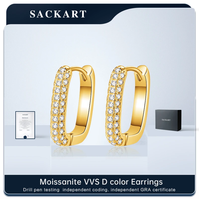 Серьги-кольца SACKART из серебра 925 пробы с муассанитом круглые оригинальные серьги
