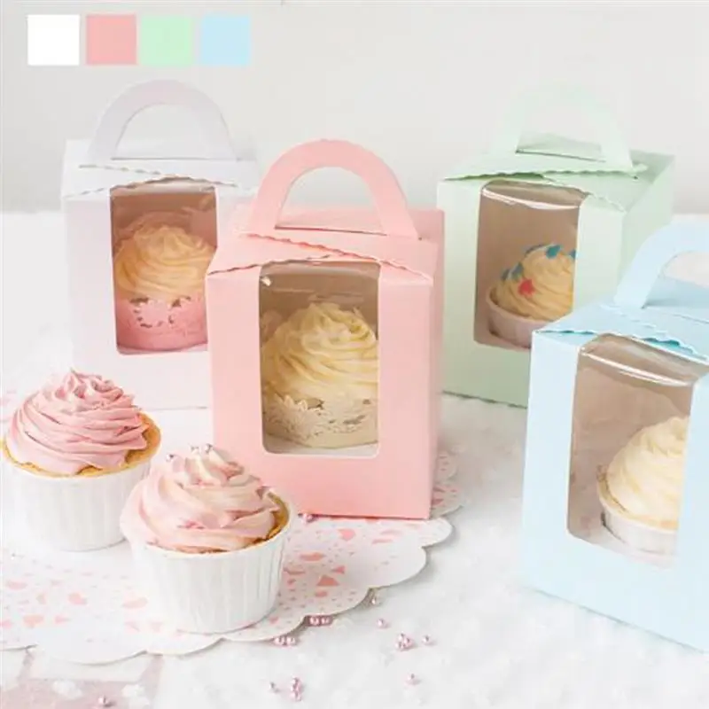 

20Pcs Cute Mini Biscuit Candy Box Single Muffin Box Portable Bottle Packaging Cup Mousse Mud Pudding Pink Window Cupcake Box