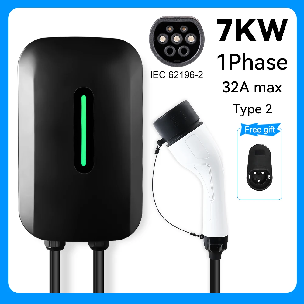 

ADPOW 32A Type2 Зарядная станция для электромобилей 7 кВт 5 м Кабель Wallbox Зарядное устройство Аксессуары для зарядки электромобилей Регулируемый ток не поддерживает