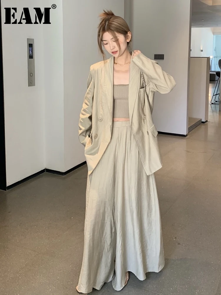

[EAM] Wide Leg Pants Blazer Thin Two Piece Suit New Lapel Long Sleeve Black Loose Fit Women Fashion Spring Autumn 2023 1DF8682