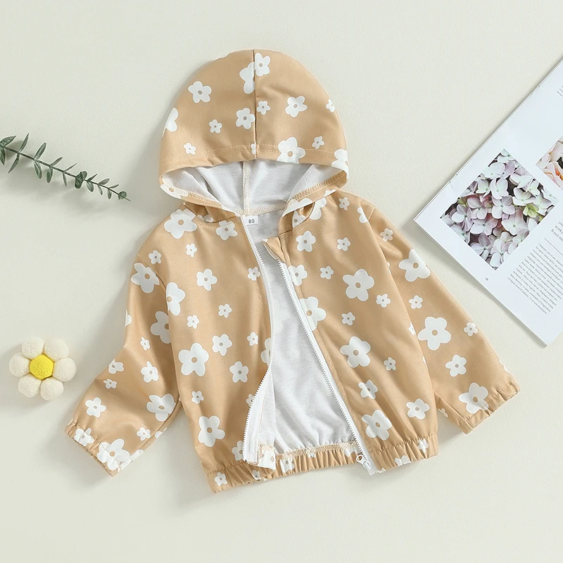 

0-24M Fall Spring Baby Girls Hoodie Jackets Long Sleeve Hooded Flower Print Zip-up Sweatshirt Coats Jacket Outwear 2023