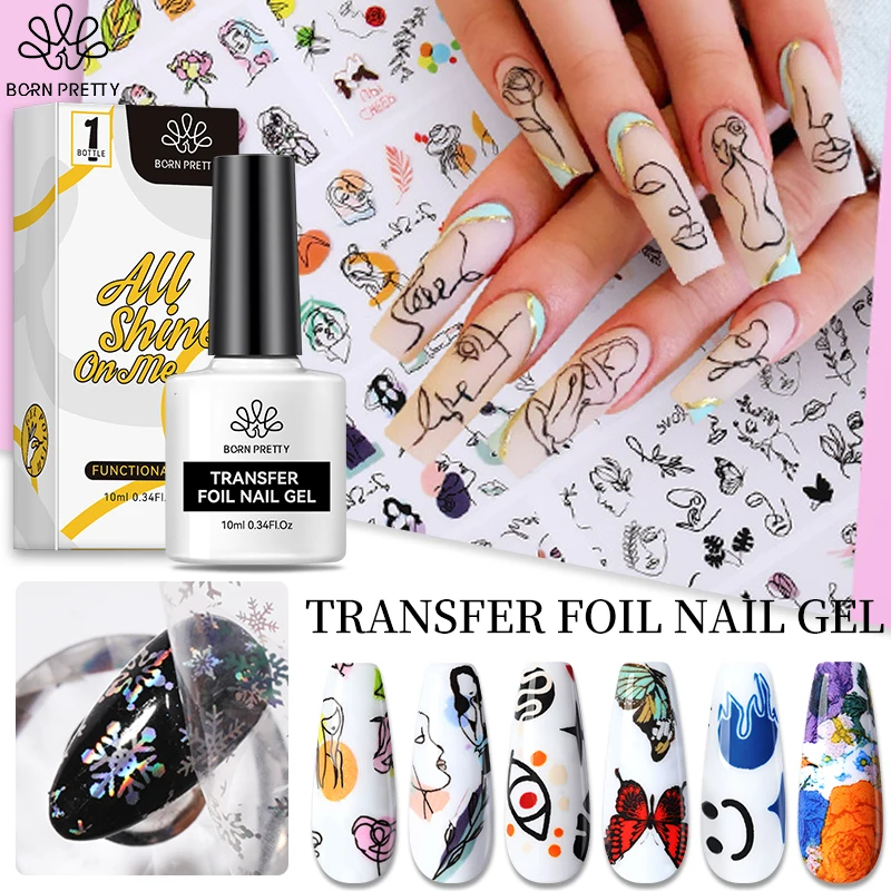 

BORN PRETTY Transfer Foil Gel Gel Nail Polish 10ml Transparent Adhesive Sticker Nail Glue Soak Off UV Printing Gel Varnish Nail