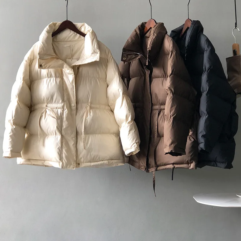

Stand-up Collar Cotton Clothes Women's 2022 Winter New Loose Bread Clothes Warm Waist Tie Cotton Clothes Women's Casual